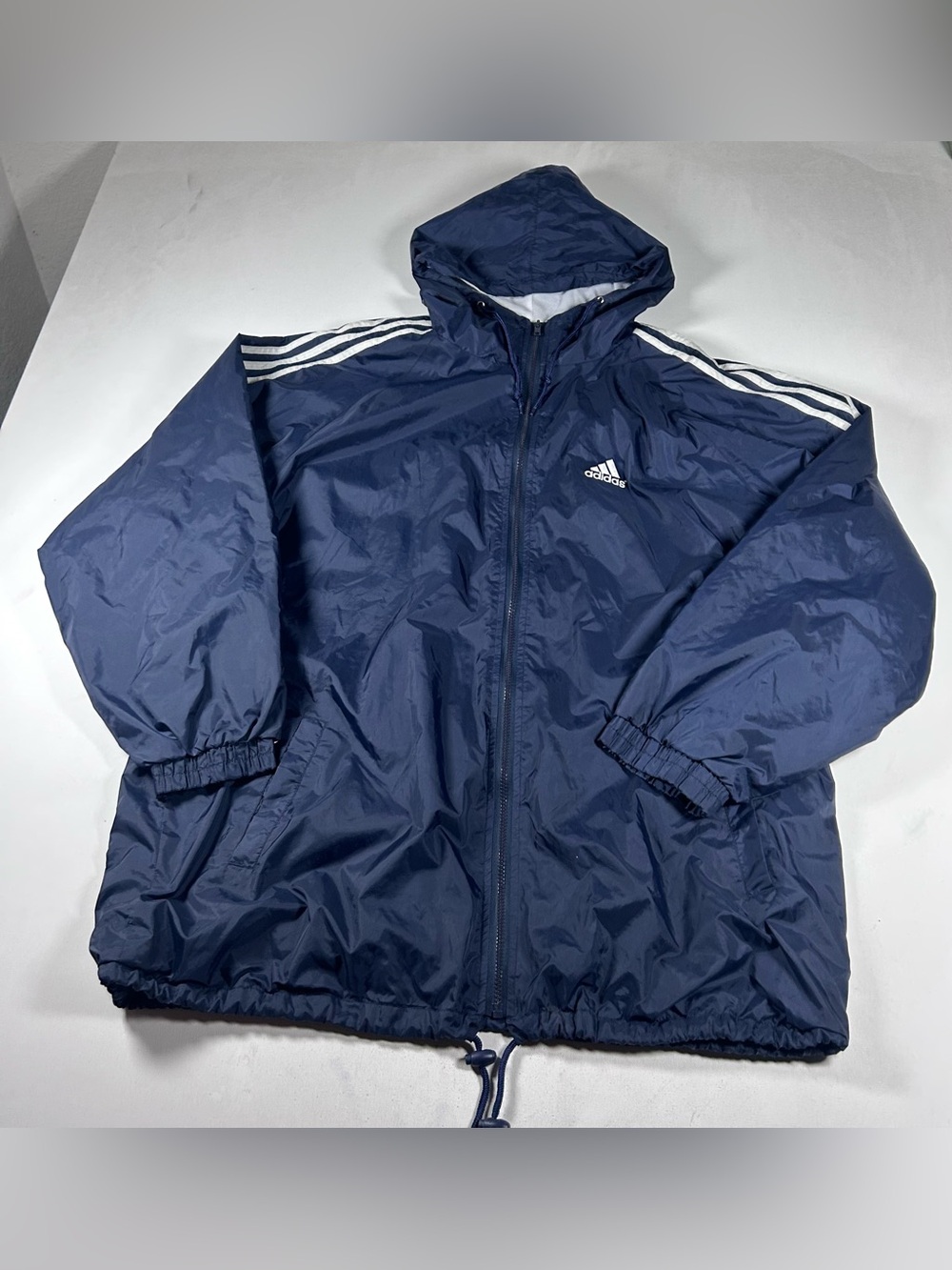 VTG Adidas Windbreaker Jacket Mens 3XL Blue 3 Stripes 90s Lined Track Made USA